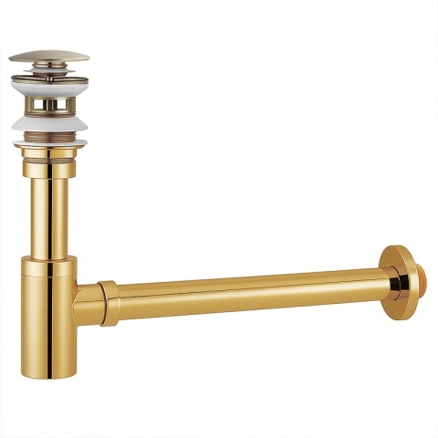 SYFON UMYWALKOWY METALOWY MIKE-GL + KOREK KLIK-KLAK Z PRZELEWEM ZŁOTY SZCZOTKOWANY ZESTAW