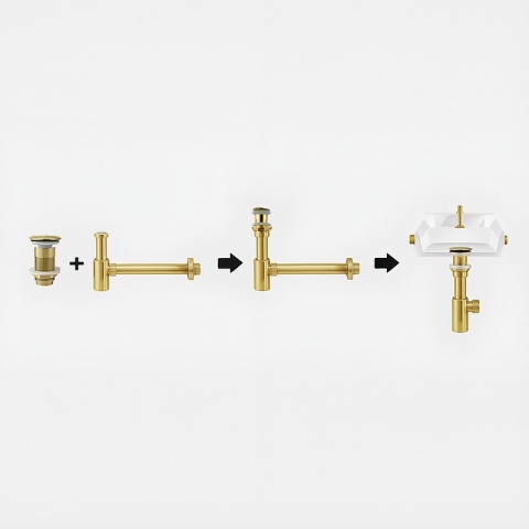 SYFON UMYWALKOWY METALOWY MIKE-GL + KOREK KLIK-KLAK ZŁOTY ZESTAW