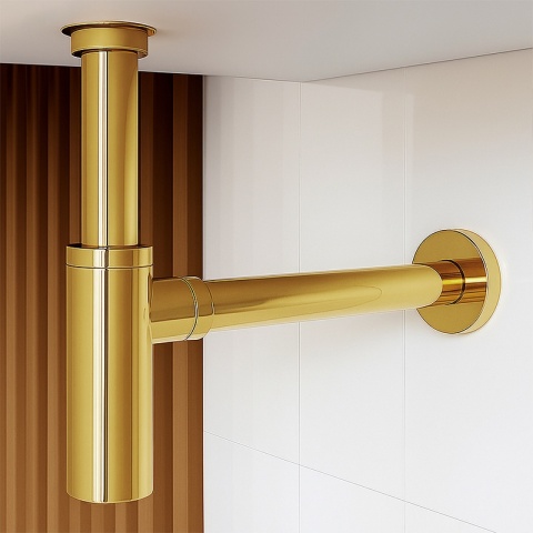 SYFON UMYWALKOWY METALOWY MIKE-GL + KOREK KLIK-KLAK ZŁOTY ZESTAW