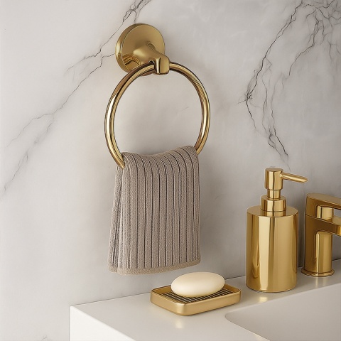 AKCESORIA ŁAZIENKOWE ZESTAW WIESZAK UCHWYT ŁAZIENKOWY RETRO 5W1 COLIN ZŁOTE