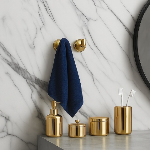 AKCESORIA ŁAZIENKOWE ZESTAW WIESZAK UCHWYT ŁAZIENKOWY RETRO 5W1 COLIN ZŁOTE