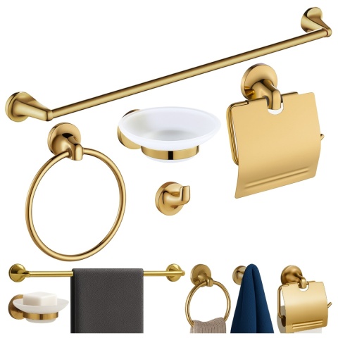 AKCESORIA ŁAZIENKOWE ZESTAW WIESZAK UCHWYT ŁAZIENKOWY RETRO 5W1 COLIN ZŁOTE