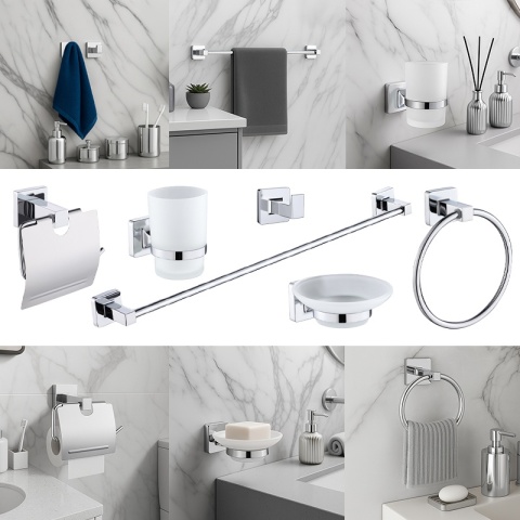 ZESTAW ŁAZIENKOWY AKCESORIA KOMPLET WIESZAK UCHWYT 6W1 DYLAN CHROM