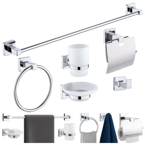 ZESTAW ŁAZIENKOWY AKCESORIA KOMPLET WIESZAK UCHWYT 6W1 DYLAN CHROM