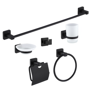 ZESTAW ŁAZIENKOWY AKCESORIA KOMPLET WIESZAK UCHWYT 6W1 DYLAN CZARNY