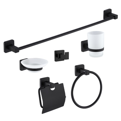 ZESTAW ŁAZIENKOWY AKCESORIA KOMPLET WIESZAK UCHWYT 6W1 DYLAN CZARNY