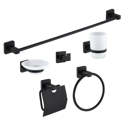 ZESTAW ŁAZIENKOWY AKCESORIA KOMPLET WIESZAK UCHWYT 6W1 DYLAN CZARNY