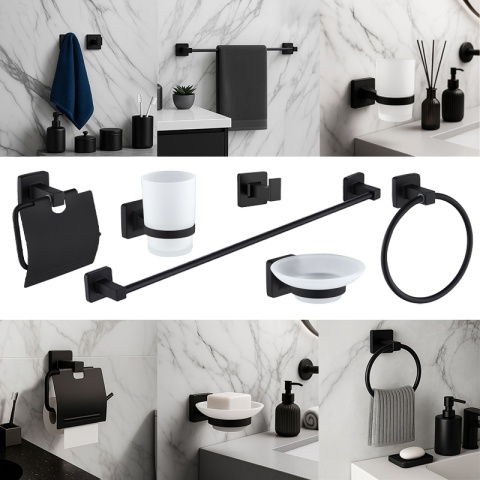 ZESTAW ŁAZIENKOWY AKCESORIA KOMPLET WIESZAK UCHWYT 6W1 DYLAN CZARNY