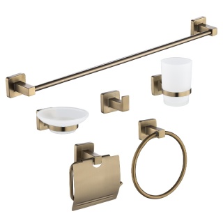 ZESTAW ŁAZIENKOWY AKCESORIA WIESZAK UCHWYT 6W1 DYLAN ZŁOTY SZCZOTKOWANY