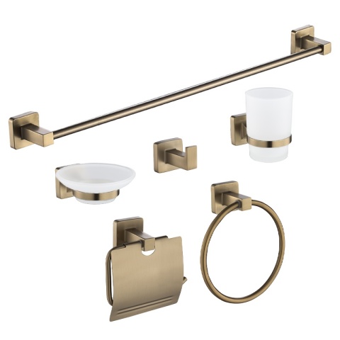 ZESTAW ŁAZIENKOWY AKCESORIA WIESZAK UCHWYT 6W1 DYLAN ZŁOTY SZCZOTKOWANY