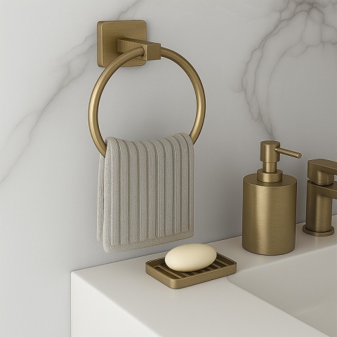 ZESTAW ŁAZIENKOWY AKCESORIA WIESZAK UCHWYT 6W1 DYLAN ZŁOTY SZCZOTKOWANY
