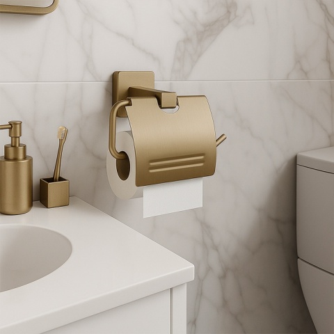 ZESTAW ŁAZIENKOWY AKCESORIA WIESZAK UCHWYT 6W1 DYLAN ZŁOTY SZCZOTKOWANY