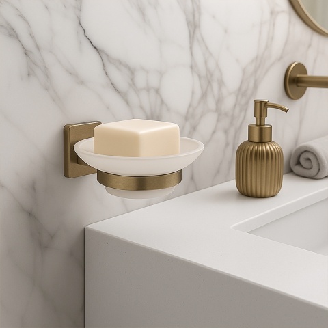 ZESTAW ŁAZIENKOWY AKCESORIA WIESZAK UCHWYT 6W1 DYLAN ZŁOTY SZCZOTKOWANY