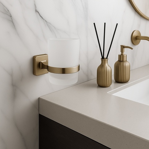 ZESTAW ŁAZIENKOWY AKCESORIA WIESZAK UCHWYT 6W1 DYLAN ZŁOTY SZCZOTKOWANY