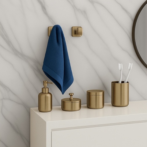 ZESTAW ŁAZIENKOWY AKCESORIA WIESZAK UCHWYT 6W1 DYLAN ZŁOTY SZCZOTKOWANY