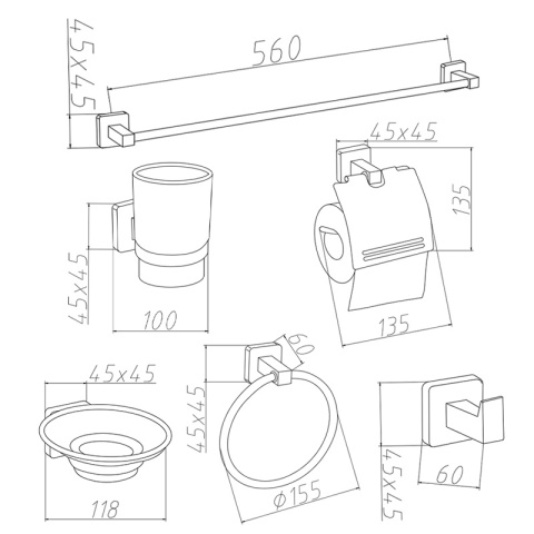 ZESTAW ŁAZIENKOWY AKCESORIA WIESZAK UCHWYT 6W1 DYLAN ZŁOTY SZCZOTKOWANY