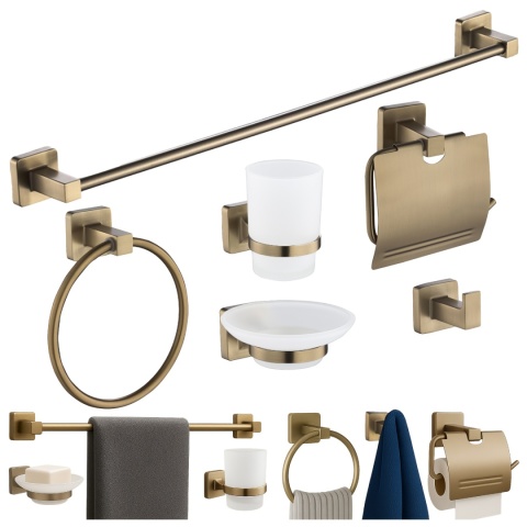 ZESTAW ŁAZIENKOWY AKCESORIA WIESZAK UCHWYT 6W1 DYLAN ZŁOTY SZCZOTKOWANY