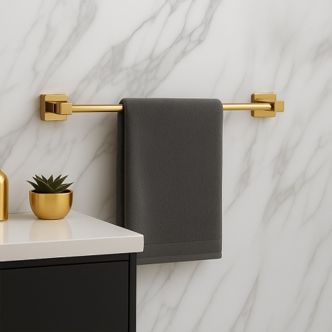 ZESTAW ŁAZIENKOWY AKCESORIA KOMPLET WIESZAK UCHWYT 6W1 DYLAN ZŁOTY