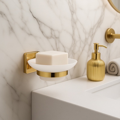 ZESTAW ŁAZIENKOWY AKCESORIA KOMPLET WIESZAK UCHWYT 6W1 DYLAN ZŁOTY