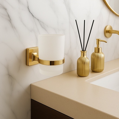 ZESTAW ŁAZIENKOWY AKCESORIA KOMPLET WIESZAK UCHWYT 6W1 DYLAN ZŁOTY