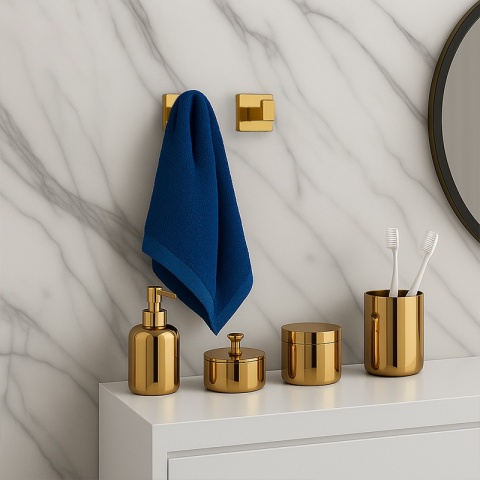 ZESTAW ŁAZIENKOWY AKCESORIA KOMPLET WIESZAK UCHWYT 6W1 DYLAN ZŁOTY