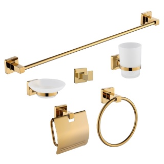 ZESTAW ŁAZIENKOWY AKCESORIA KOMPLET WIESZAK UCHWYT 6W1 DYLAN ZŁOTY