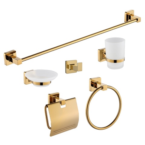 ZESTAW ŁAZIENKOWY AKCESORIA KOMPLET WIESZAK UCHWYT 6W1 DYLAN ZŁOTY