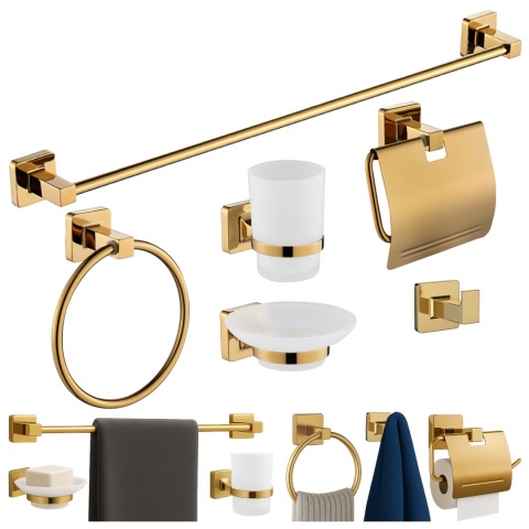 ZESTAW ŁAZIENKOWY AKCESORIA KOMPLET WIESZAK UCHWYT 6W1 DYLAN ZŁOTY