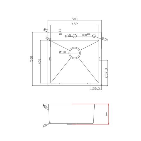 ZLEW KUCHENNY ZLEWOZMYWAK JEDNOKOMOROWY STALOWY INOX ALOR-CH-50X50 DOZOWNIK SYFON UCHWYTY