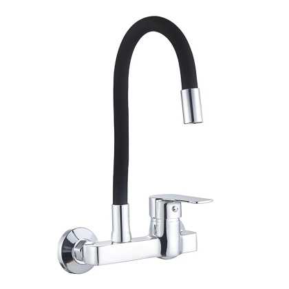 BATERIA KUCHENNA ŚCIENNA KRAN LARGO GIĘTKA CZARNA WYLEWKA PODSTAWA CHROM