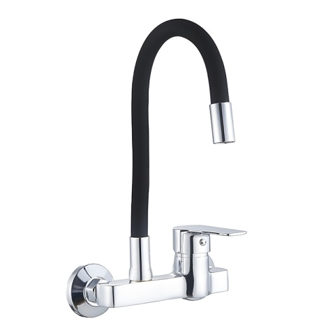 BATERIA KUCHENNA ŚCIENNA KRAN LARGO GIĘTKA CZARNA WYLEWKA PODSTAWA CHROM