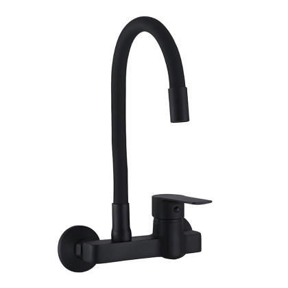 BATERIA KUCHENNA ŚCIENNA KRAN LARGO GIĘTKA CZARNA WYLEWKA PODSTAWA CZARNA