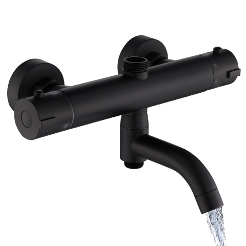 BATERIA PRYSZNICOWA Z TERMOSTATEM ŁAZIENKOWA ŚCIENNA ZESTAW INES-BL CZARNA