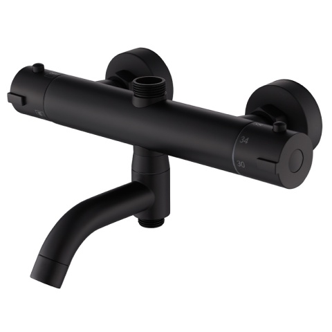 BATERIA PRYSZNICOWA Z TERMOSTATEM ŁAZIENKOWA ŚCIENNA ZESTAW INES-BL CZARNA