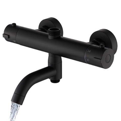 BATERIA PRYSZNICOWA Z TERMOSTATEM ŁAZIENKOWA ŚCIENNA ZESTAW INES-BL CZARNA