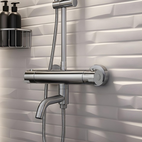 BATERIA PRYSZNICOWA Z TERMOSTATEM ŁAZIENKOWA ŚCIENNA ZESTAW INES-CH CHROM