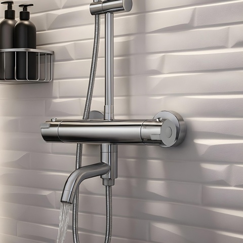 BATERIA PRYSZNICOWA Z TERMOSTATEM ŁAZIENKOWA ŚCIENNA ZESTAW INES-CH CHROM