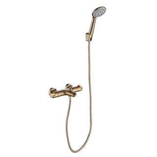 BATERIA PRYSZNICOWA Z TERMOSTATEM ŚCIENNA ŁAZIENKOWA ZŁOTA SZCZOTKOWANA