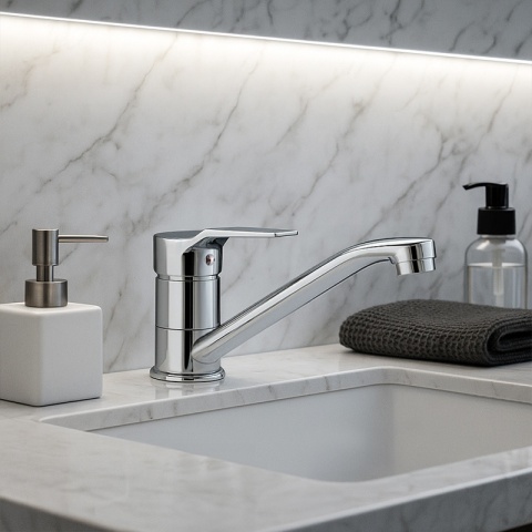 BATERIA UMYWALKOWA ŁAZIENKOWA STOJĄCA DŁUGA WYLEWKA RUCHOMY KRAN SIA CHROM