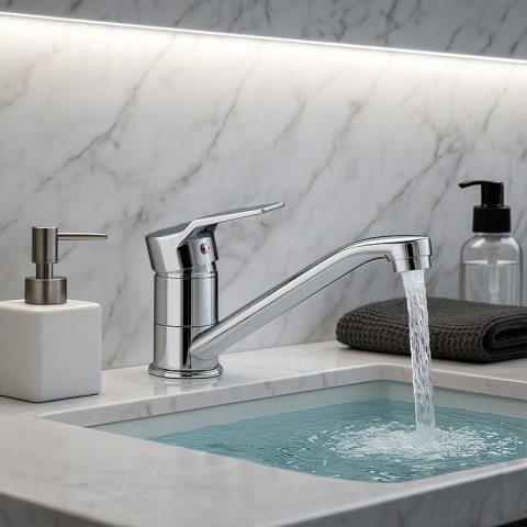 BATERIA UMYWALKOWA ŁAZIENKOWA STOJĄCA DŁUGA WYLEWKA RUCHOMY KRAN SIA CHROM