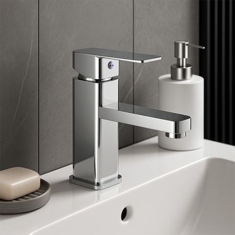 BATERIA UMYWALKOWA ŁAZIENKOWA STOJĄCA NABLATOWA NISKA LANA CHROM