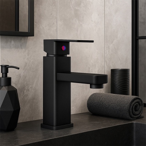 BATERIA UMYWALKOWA ŁAZIENKOWA STOJĄCA NABLATOWA NISKA LANA CZARNA