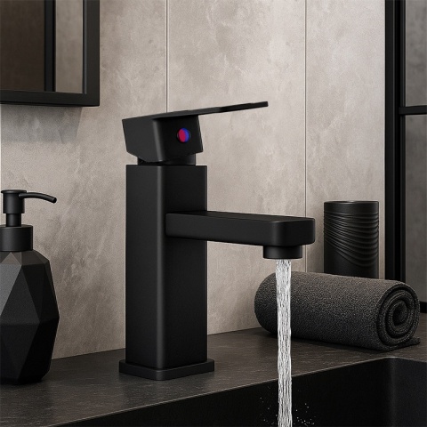 BATERIA UMYWALKOWA ŁAZIENKOWA STOJĄCA NABLATOWA NISKA LANA CZARNA