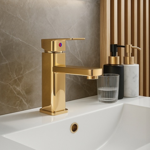 BATERIA UMYWALKOWA ŁAZIENKOWA STOJĄCA NABLATOWA NISKA LANA ZŁOTA