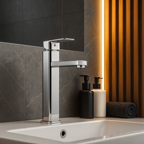 BATERIA UMYWALKOWA ŁAZIENKOWA STOJĄCA NABLATOWA WYSOKA LANAH CHROM
