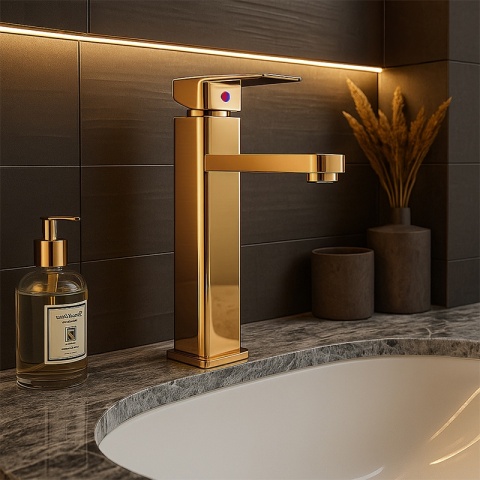 BATERIA UMYWALKOWA ŁAZIENKOWA STOJĄCA NABLATOWA WYSOKA LANAH ZŁOTA