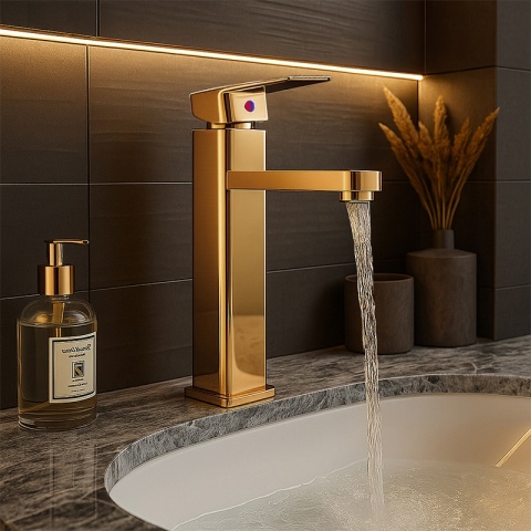 BATERIA UMYWALKOWA ŁAZIENKOWA STOJĄCA NABLATOWA WYSOKA LANAH ZŁOTA