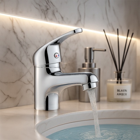 BATERIA UMYWALKOWA NABLATOWA ŁAZIENKOWA NISKA STOJĄCA KRAN TONI CHROM