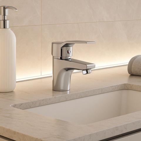 BATERIA UMYWALKOWA NABLATOWA ŁAZIENKOWA NISKA STOJĄCA KRAN ULA CHROM