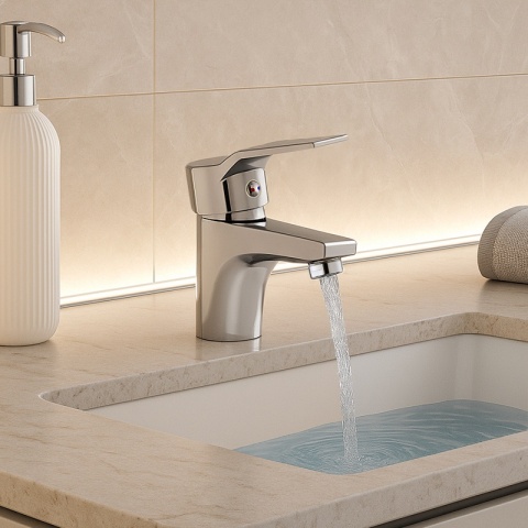 BATERIA UMYWALKOWA NABLATOWA ŁAZIENKOWA NISKA STOJĄCA KRAN ULA CHROM